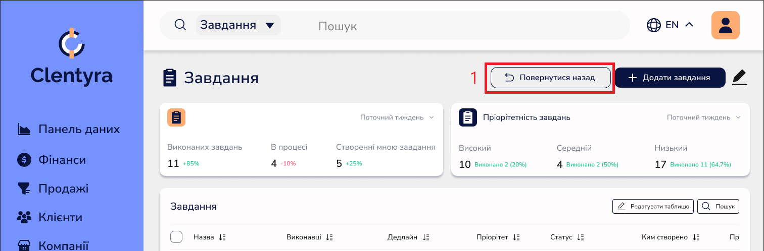 Вибір шаблону CRM